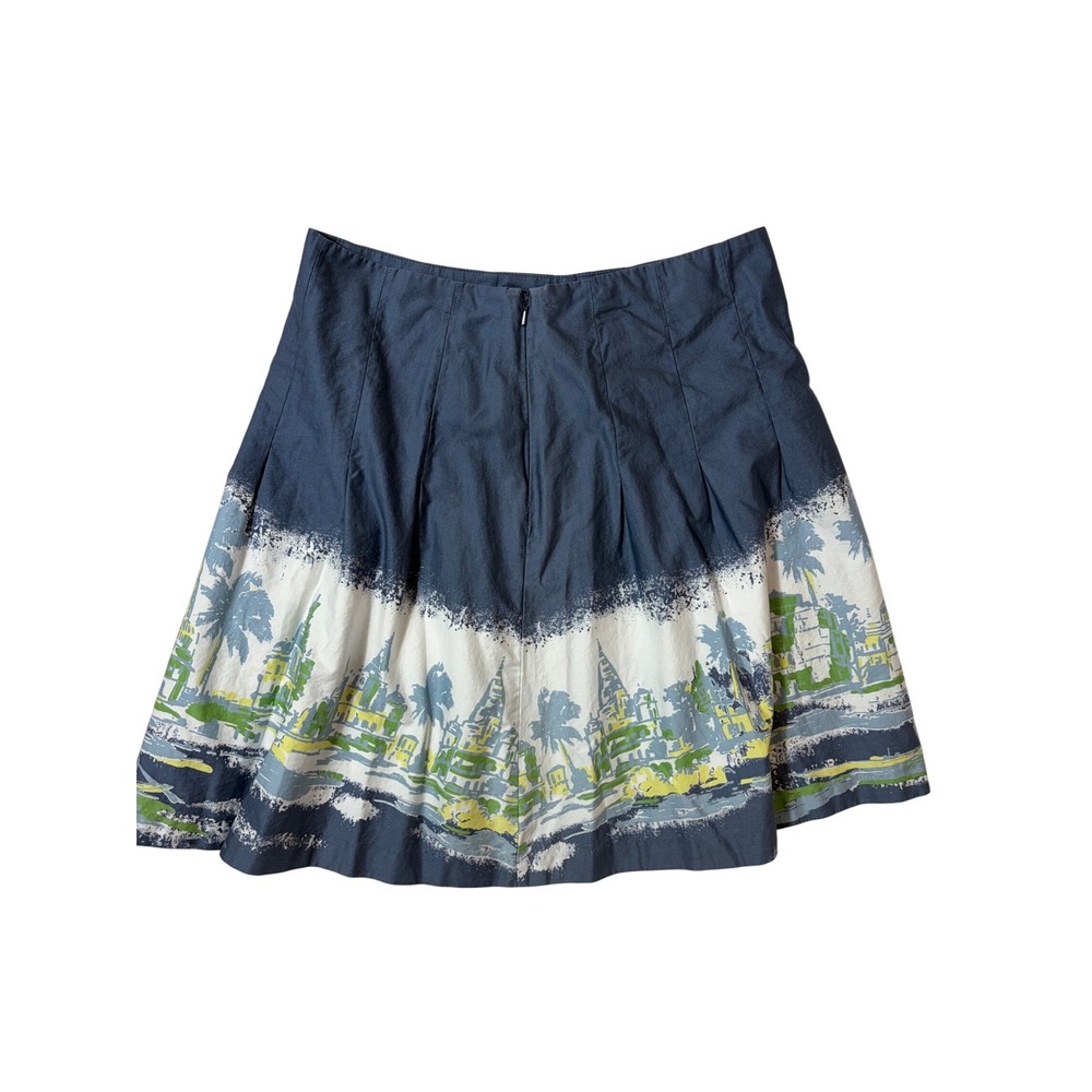 Old Navy Women Blue Tropical Scenic Palm Tree Pleated Mini Skirt 4 Cotton Resort - Picture 2 of 6
